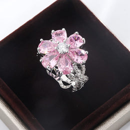 KissICON KissIcon Zircon Ring Pink Flower Peach 925 - Elegant Bloom