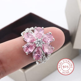KissICON KissIcon Zircon Ring Pink Flower Peach 925 - Elegant Bloom