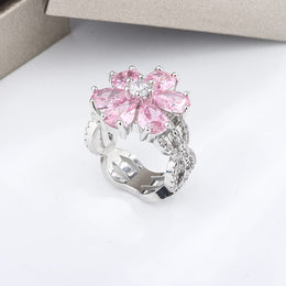 KissICON KissIcon Zircon Ring Pink Flower Peach 925 - Elegant Bloom