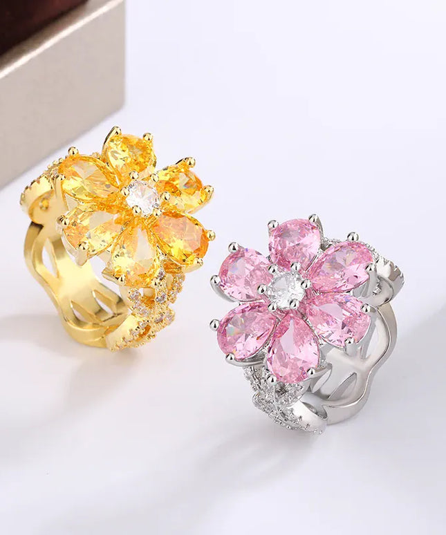 KissICON KissIcon Zircon Ring Pink Flower Peach 925 - Elegant Bloom