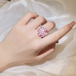 KissICON KissIcon Zircon Ring Pink Flower Peach 925 - Elegant Bloom