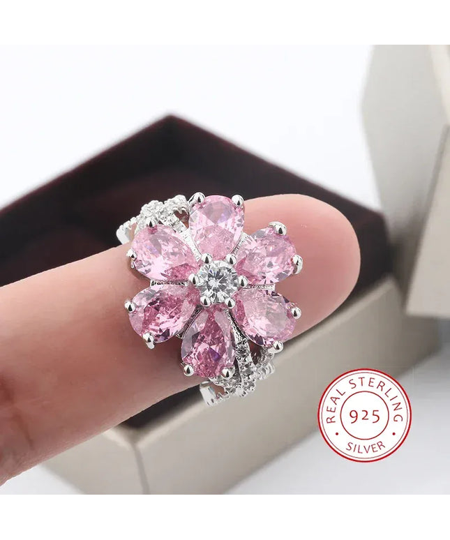 KissICON KissIcon Zircon Ring Pink Flower Peach 925 - Elegant Bloom