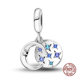 KissICON KJC047 Luminous 925 Sterling Silver Hot Selling Stars And Moon Charms Fit 925 Original Bracelets DIY Jewelry Making For Women Gift