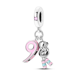 KissICON KJC1374 925 Silver Plated Magic Mirror Princess Angel Pink Charm Beads Suitable Fit Pan 925 Original Bracelet Exquisite Diy Jewelry