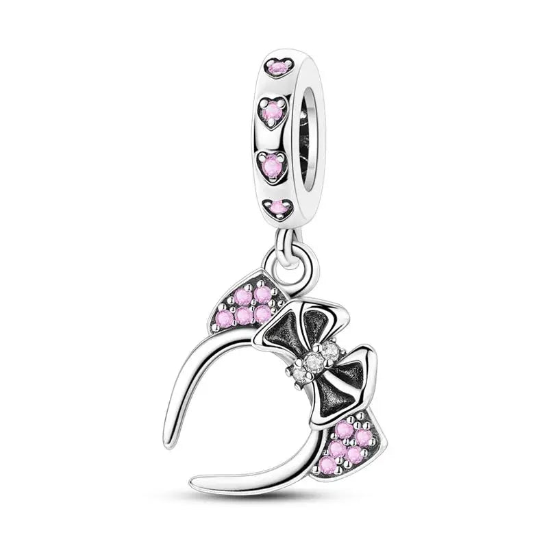 KissICON KJC1380 925 Silver Plated Magic Mirror Princess Angel Pink Charm Beads Suitable Fit Pan 925 Original Bracelet Exquisite Diy Jewelry