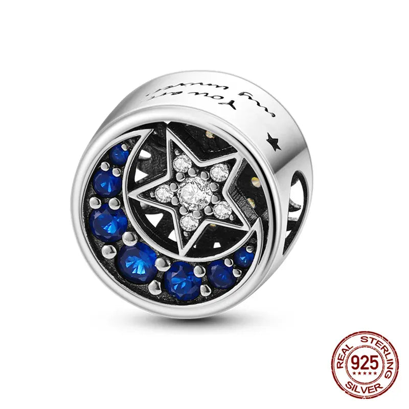KissICON KJC286 Luminous 925 Sterling Silver Hot Selling Stars And Moon Charms Fit 925 Original Bracelets DIY Jewelry Making For Women Gift