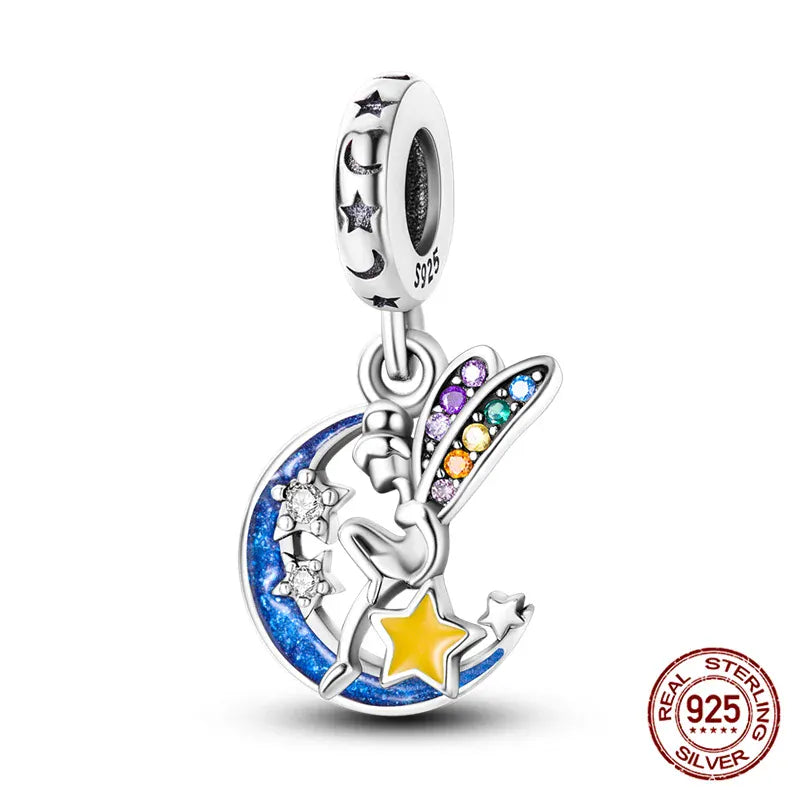 KissICON KJC665 Luminous 925 Sterling Silver Hot Selling Stars And Moon Charms Fit 925 Original Bracelets DIY Jewelry Making For Women Gift