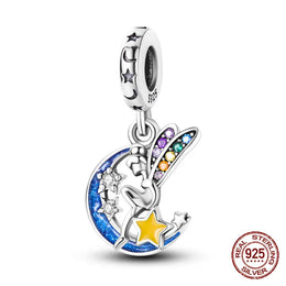 KissICON KJC665 Luminous 925 Sterling Silver Hot Selling Stars And Moon Charms Fit 925 Original Bracelets DIY Jewelry Making For Women Gift