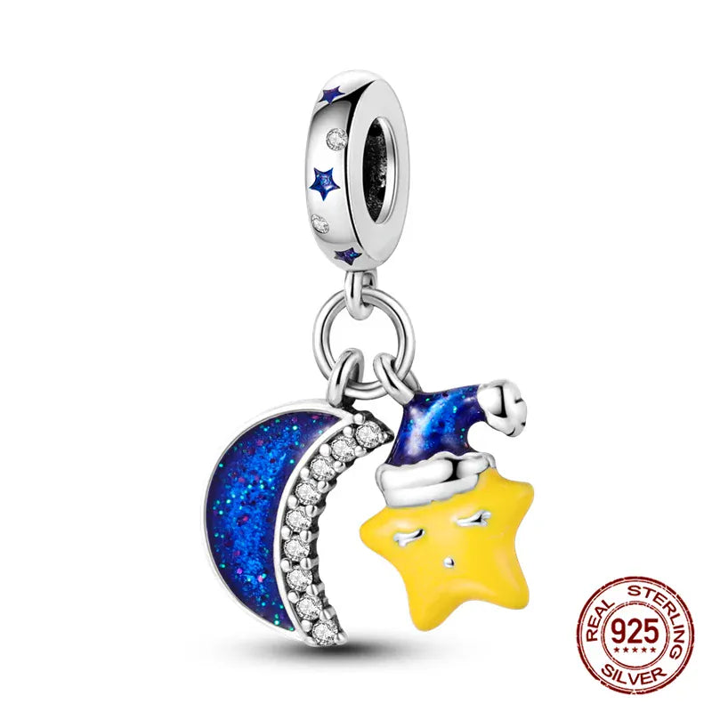 KissICON KJC731 Luminous 925 Sterling Silver Hot Selling Stars And Moon Charms Fit 925 Original Bracelets DIY Jewelry Making For Women Gift