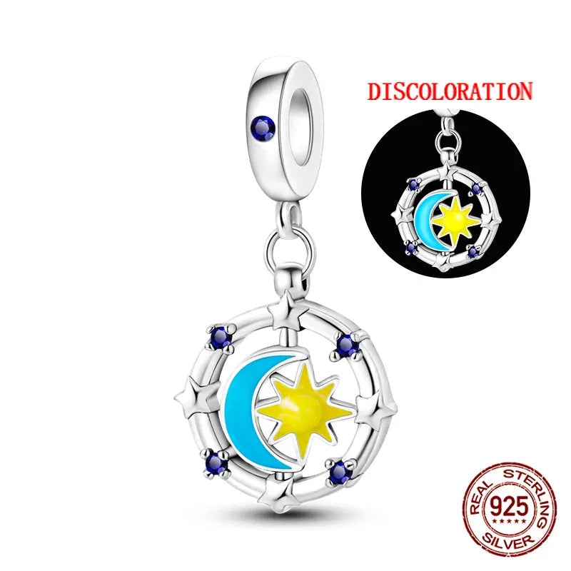 KissICON KJC739 Luminous 925 Sterling Silver Hot Selling Stars And Moon Charms Fit 925 Original Bracelets DIY Jewelry Making For Women Gift