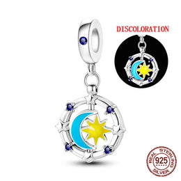 KissICON KJC739 Luminous 925 Sterling Silver Hot Selling Stars And Moon Charms Fit 925 Original Bracelets DIY Jewelry Making For Women Gift