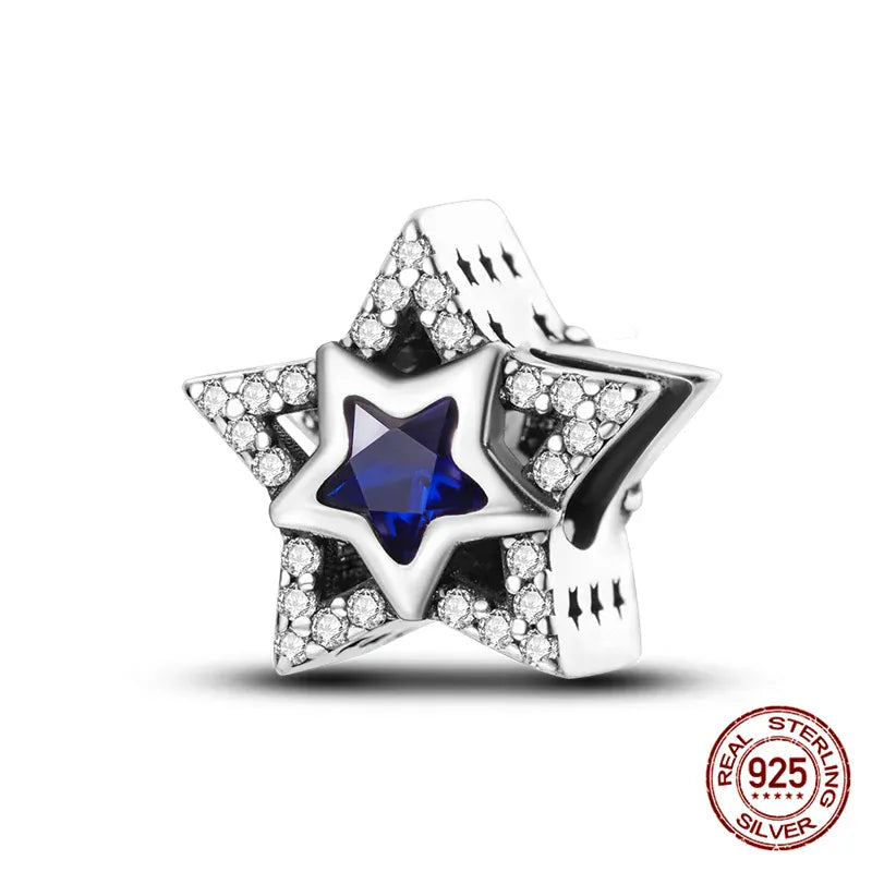 KissICON KJC774 Luminous 925 Sterling Silver Hot Selling Stars And Moon Charms Fit 925 Original Bracelets DIY Jewelry Making For Women Gift