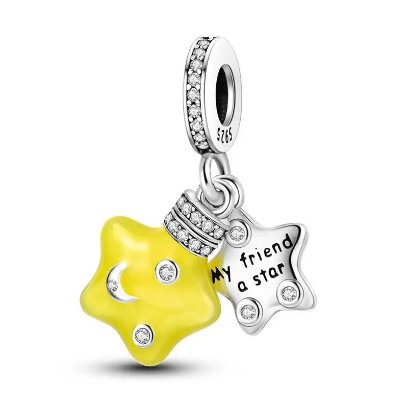 KissICON KJC832 925 Silver Gemstone Universe Starry Sky Flower Gold Bead Pendant Suitable For Pan 925 Original Bracelet Diy Jewelry