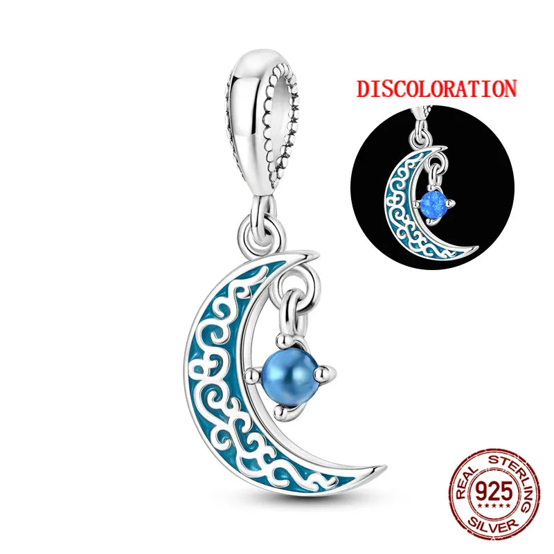 KissICON KJC894 Luminous 925 Sterling Silver Hot Selling Stars And Moon Charms Fit 925 Original Bracelets DIY Jewelry Making For Women Gift