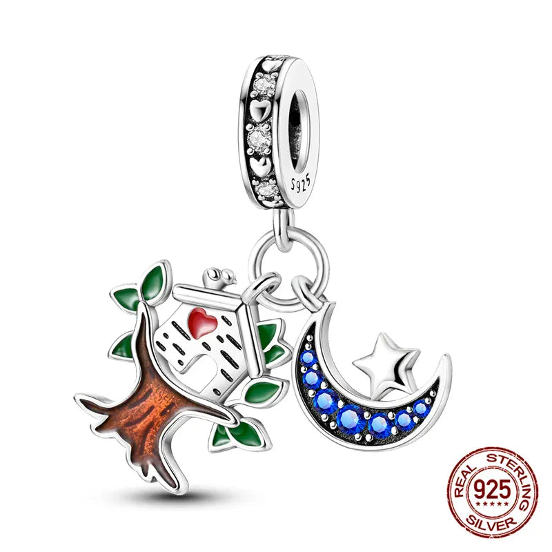 KissICON KJC897 Luminous 925 Sterling Silver Hot Selling Stars And Moon Charms Fit 925 Original Bracelets DIY Jewelry Making For Women Gift