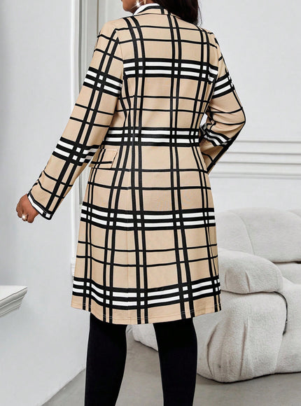 KissICON Knitted Plaid Print Fabric Lapel Suit