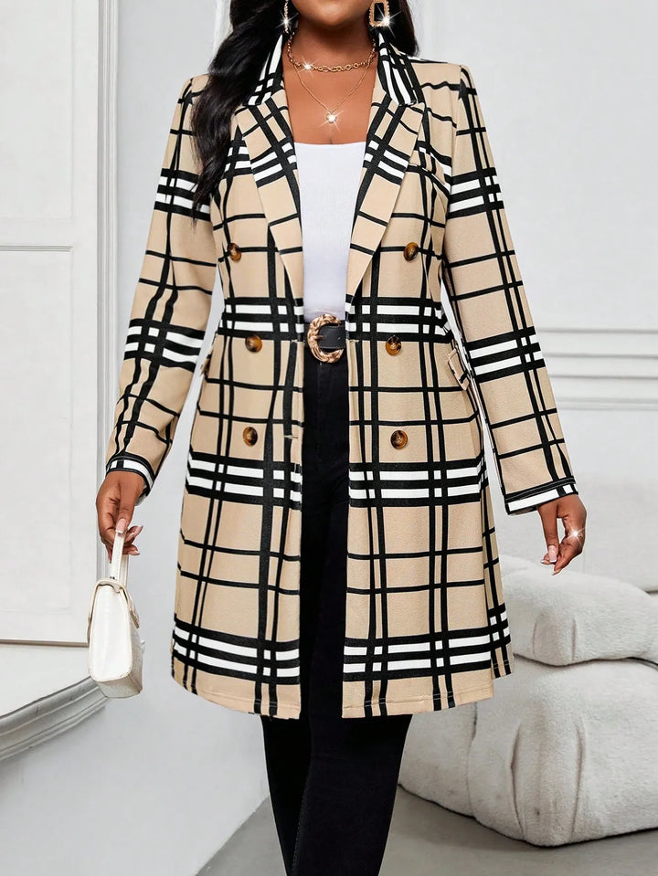 Knitted Plaid Print Fabric Lapel Suit