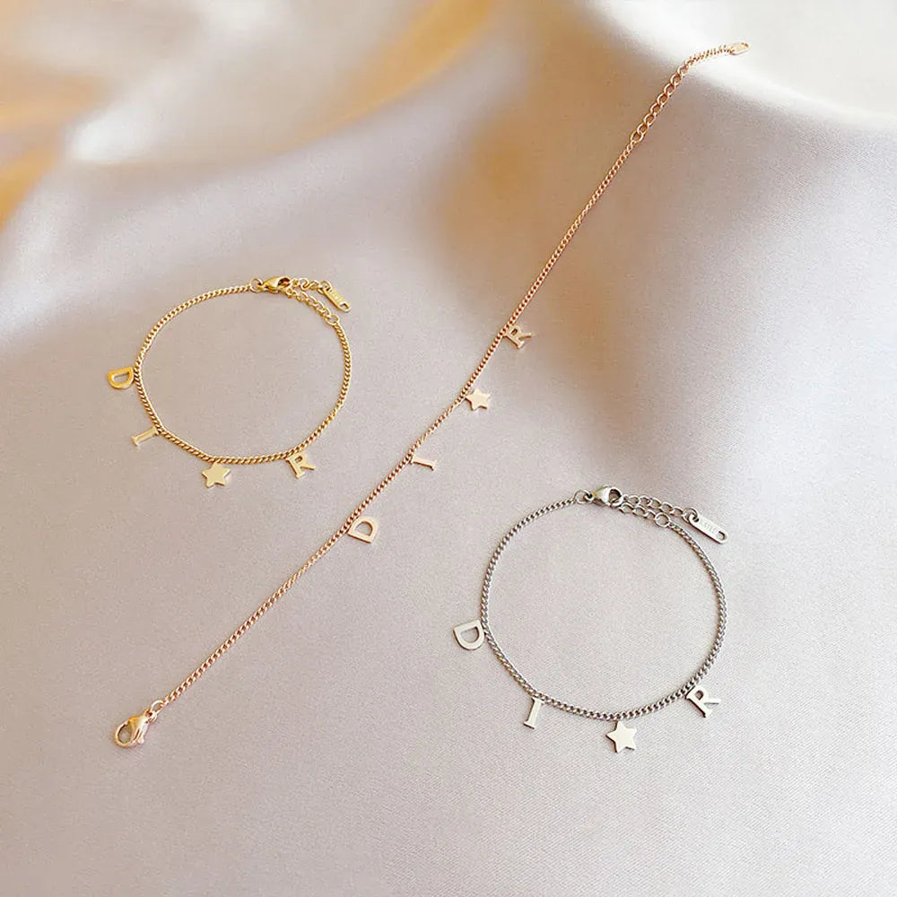 KissICON Korea Letter Star Pendant Bracelet for Women Girl New Trendy Stainless Steel Simple Wristlet Luxury Jewelry Party Gift