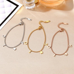 KissICON Korea Letter Star Pendant Bracelet for Women Girl New Trendy Stainless Steel Simple Wristlet Luxury Jewelry Party Gift