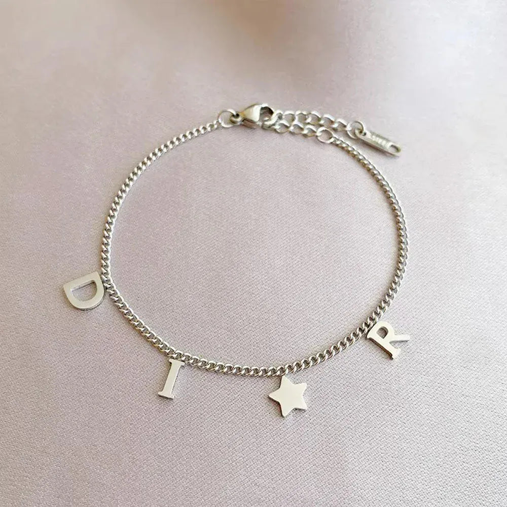 KissICON Korea Letter Star Pendant Bracelet for Women Girl New Trendy Stainless Steel Simple Wristlet Luxury Jewelry Party Gift