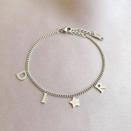 KissICON Korea Letter Star Pendant Bracelet for Women Girl New Trendy Stainless Steel Simple Wristlet Luxury Jewelry Party Gift