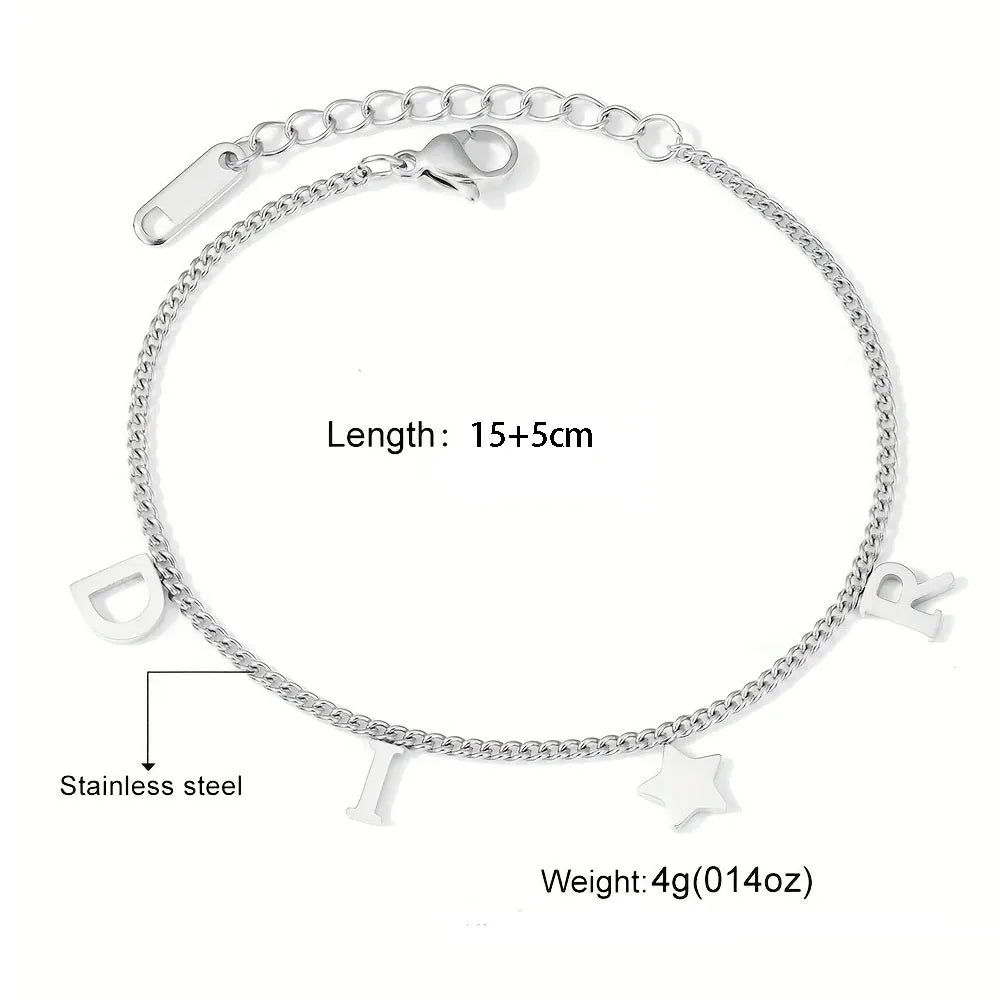 KissICON Korea Letter Star Pendant Bracelet for Women Girl New Trendy Stainless Steel Simple Wristlet Luxury Jewelry Party Gift