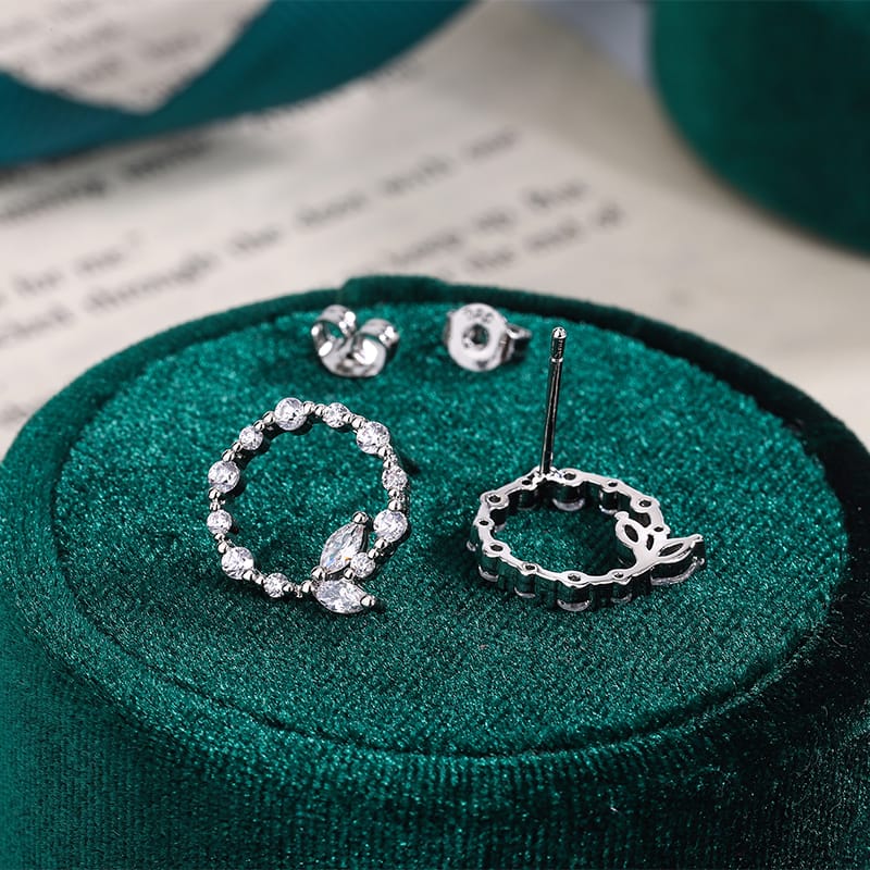 KissICON Korean Earrings Simple Silver Simple Geometric Round Garland AAAA Zircon Earrings Fashion 925 Silver Jewelry Christmas Gift