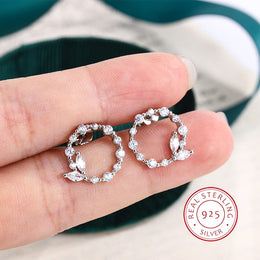 KissICON Korean Earrings Simple Silver Simple Geometric Round Garland AAAA Zircon Earrings Fashion 925 Silver Jewelry Christmas Gift