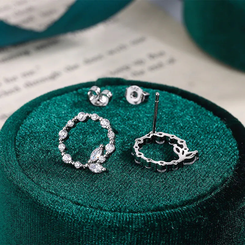 KissICON Korean Earrings Simple Silver Simple Geometric Round Garland AAAA Zircon Earrings Fashion 925 Silver Jewelry Christmas Gift