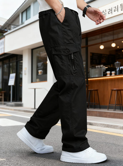KissICON Korean Style Mens Pure Cargo Pants Soft Breathable Comfort