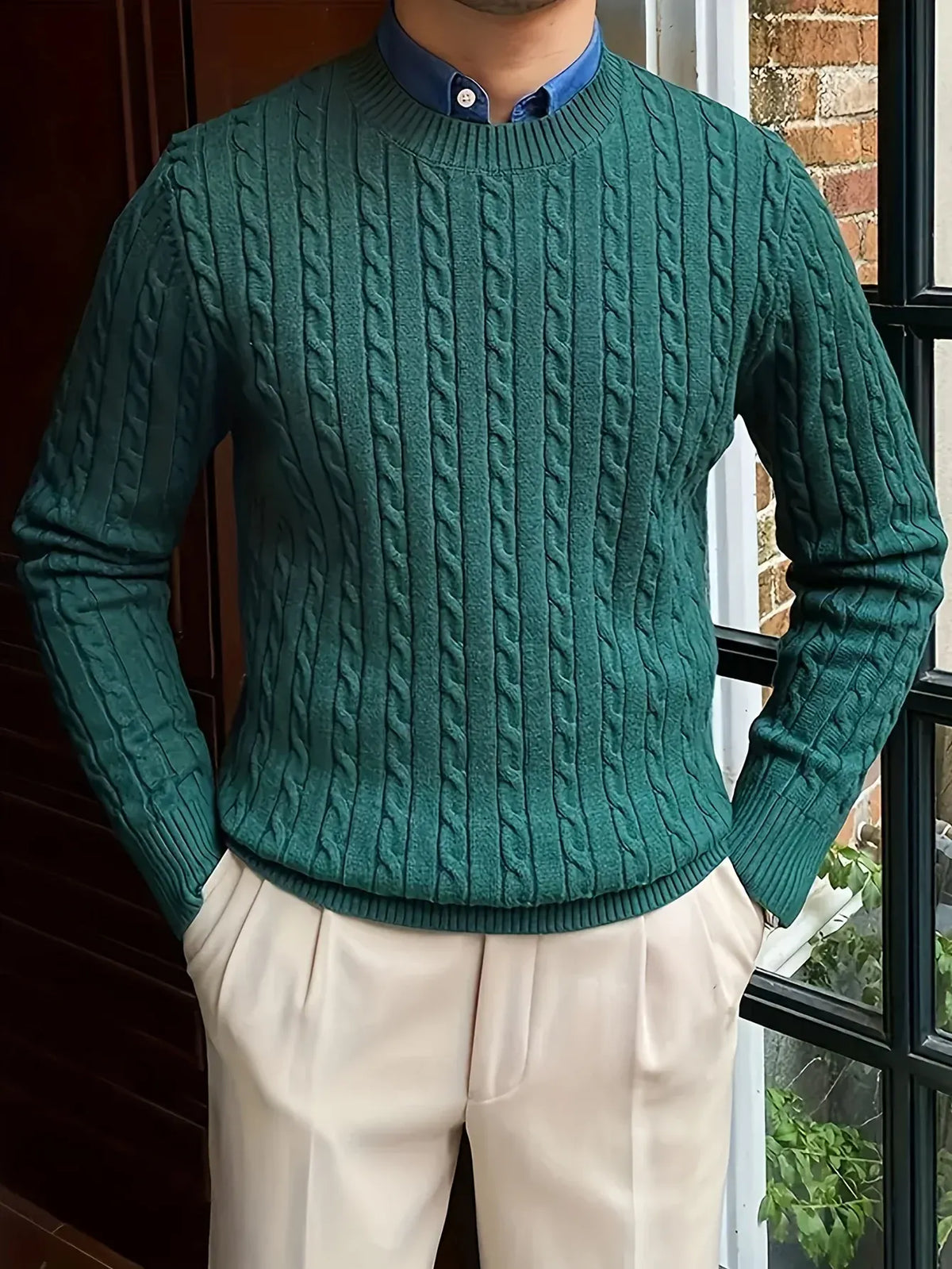 KissICON Korean Style Mens Twist Knit Versatile SlimFit Base Layer