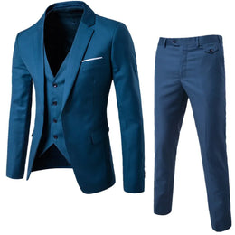 KissICON Korean Style Slim Fit Cotton Blend Three Piece Suit