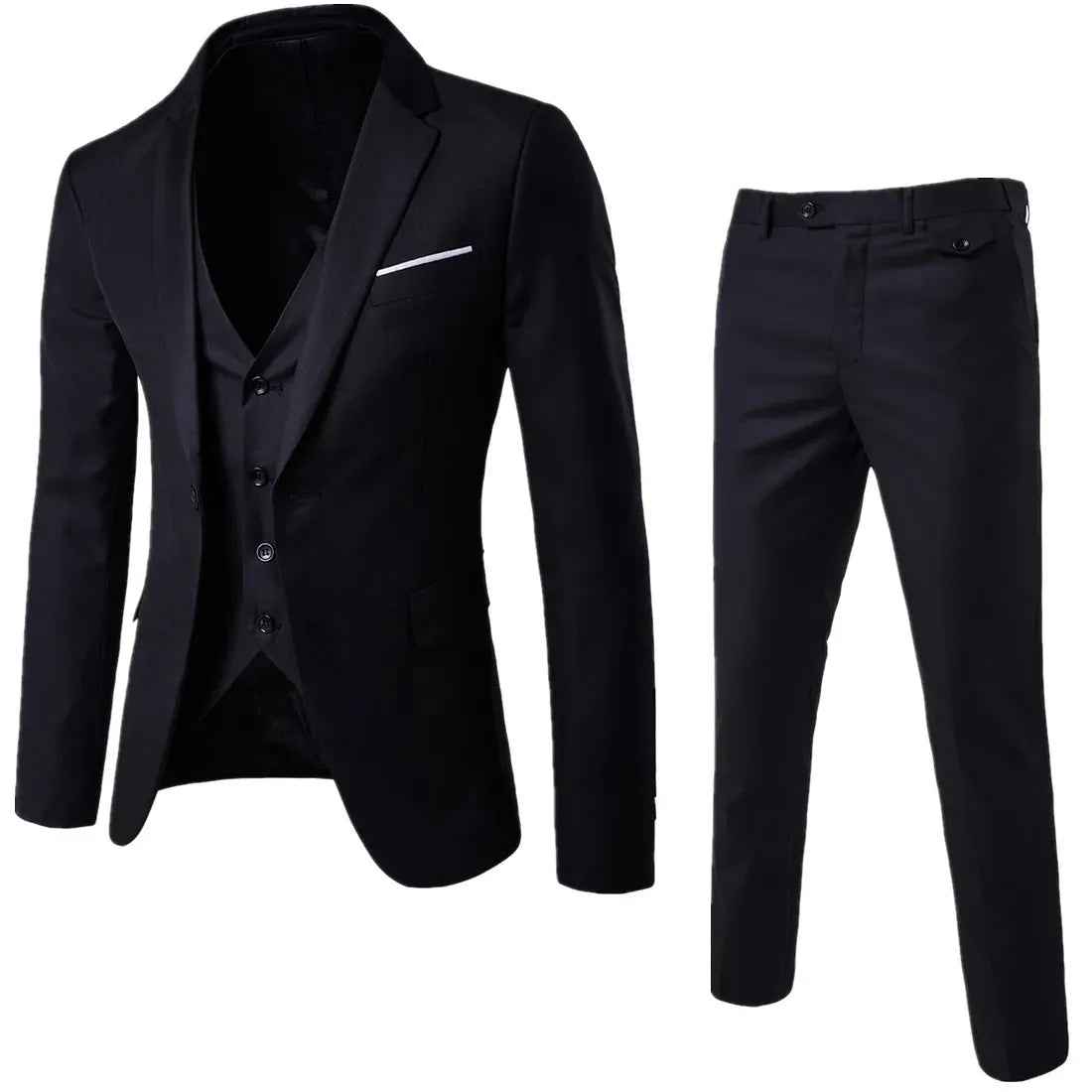 KissICON Korean Style Slim Fit Cotton Blend Three Piece Suit