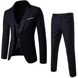 KissICON Korean Style Slim Fit Cotton Blend Three Piece Suit