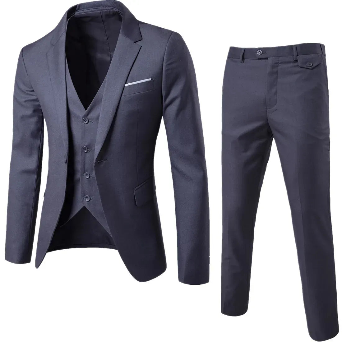KissICON Korean Style Slim Fit Cotton Blend Three Piece Suit