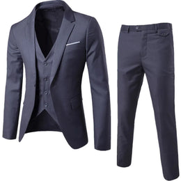 KissICON Korean Style Slim Fit Cotton Blend Three Piece Suit