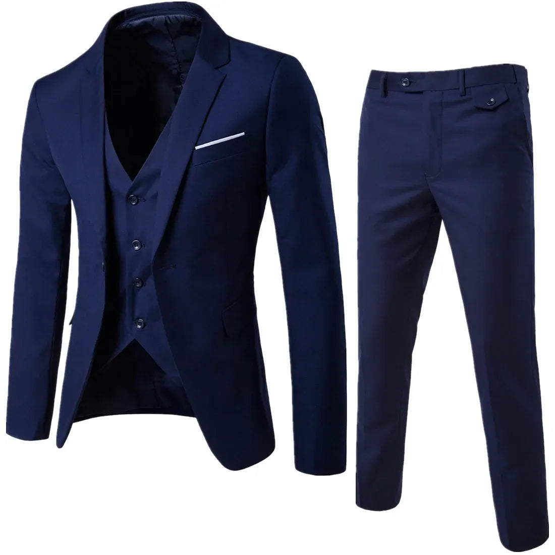 KissICON Korean Style Slim Fit Cotton Blend Three Piece Suit