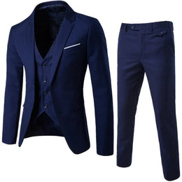 KissICON Korean Style Slim Fit Cotton Blend Three Piece Suit