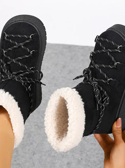 KissICON Korean Thick Bottom Women's Snow Boots Lace Up