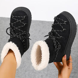 KissICON Korean Thick Bottom Women's Snow Boots Lace Up