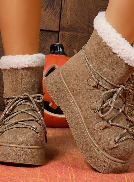 KissICON Korean Thick Bottom Women's Snow Boots Lace Up