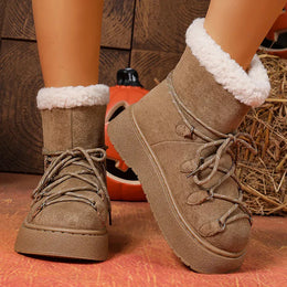 KissICON Korean Thick Bottom Women's Snow Boots Lace Up
