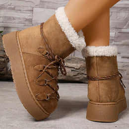 KissICON Korean Thick Bottom Women's Snow Boots Lace Up