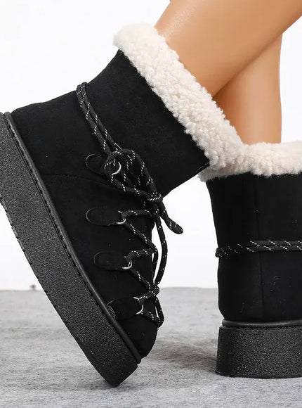 KissICON Korean Thick Bottom Women's Snow Boots Lace Up
