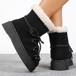 KissICON Korean Thick Bottom Women's Snow Boots Lace Up