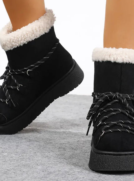 KissICON Korean Thick Bottom Women's Snow Boots Lace Up
