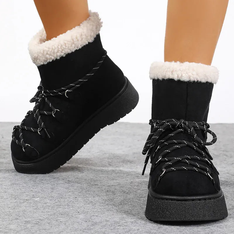 KissICON Korean Thick Bottom Women's Snow Boots Lace Up