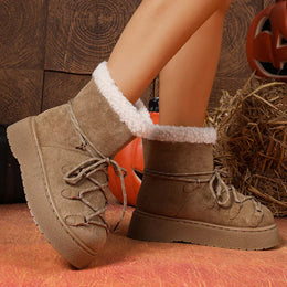 KissICON Korean Thick Bottom Women's Snow Boots Lace Up