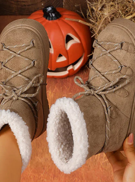 KissICON Korean Thick Bottom Women's Snow Boots Lace Up