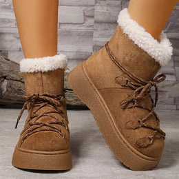 KissICON Korean Thick Bottom Women's Snow Boots Lace Up